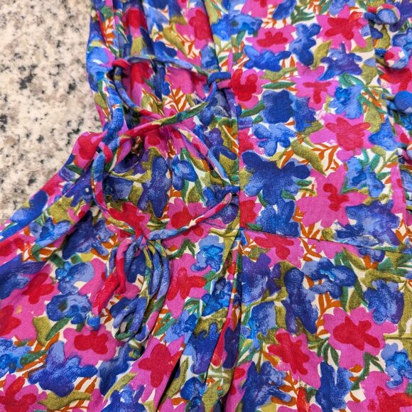 VINTAGE Nwt Floral Romper L Button Front Lace-Up Sides Flutter Sleeves Tie Back - Picture 5 of 13